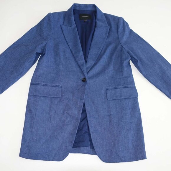 Banana Republic Womens Herringbone Long and Lean Linen Blend Blazer Size 14 Blue - Picture 1 of 10